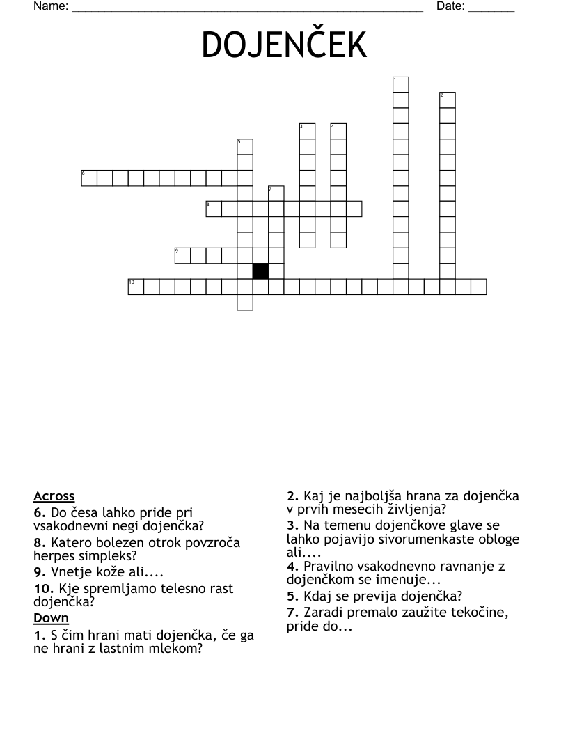 DOJENČEK Crossword