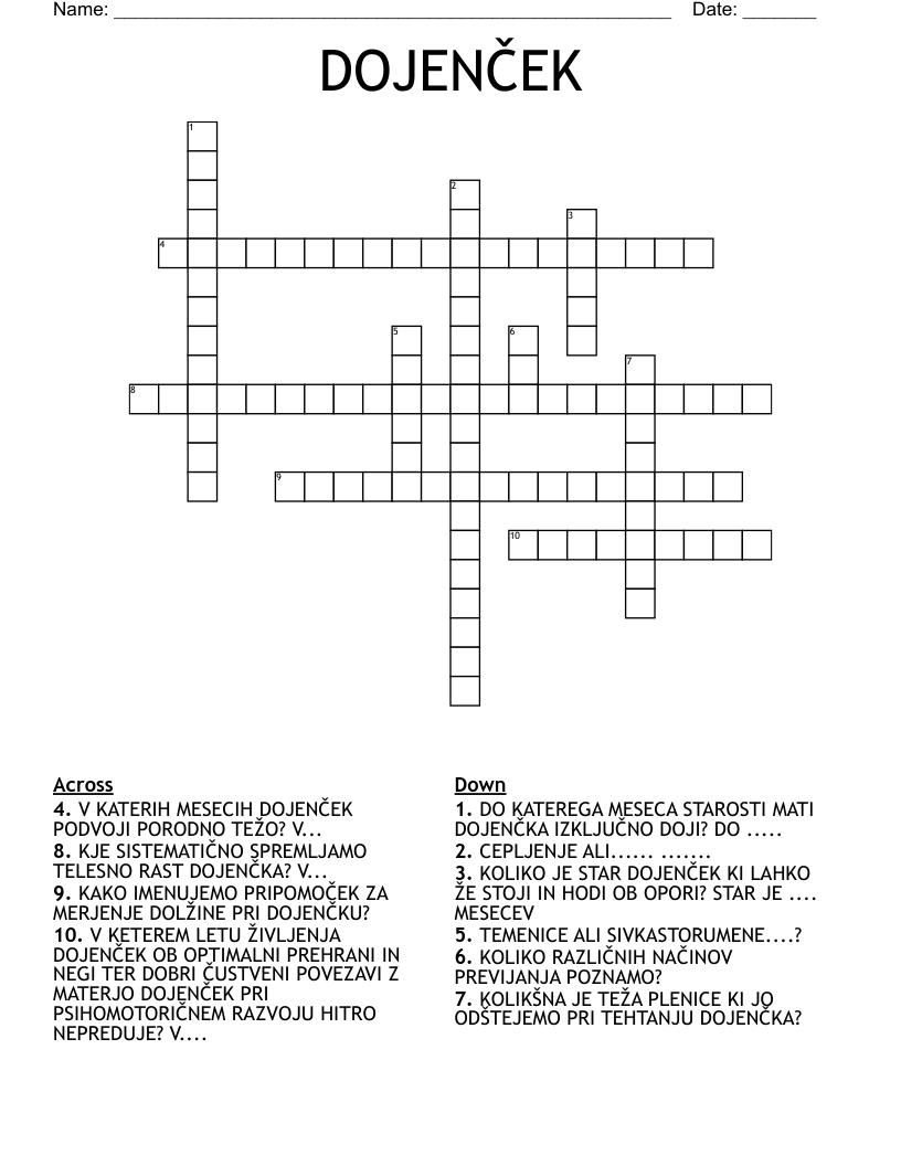 DOJENČEK Crossword