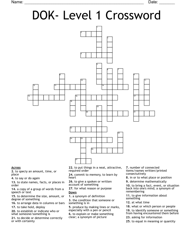 DOK- Level 1 Crossword