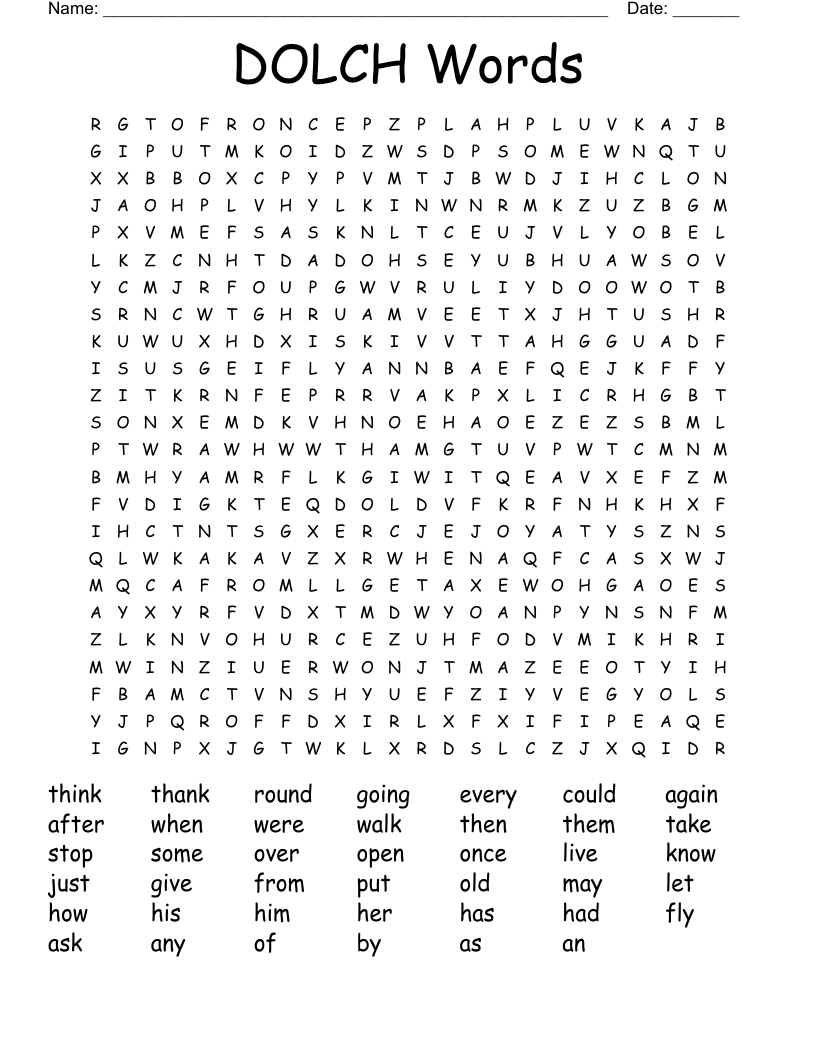 DOLCH Words Word Search