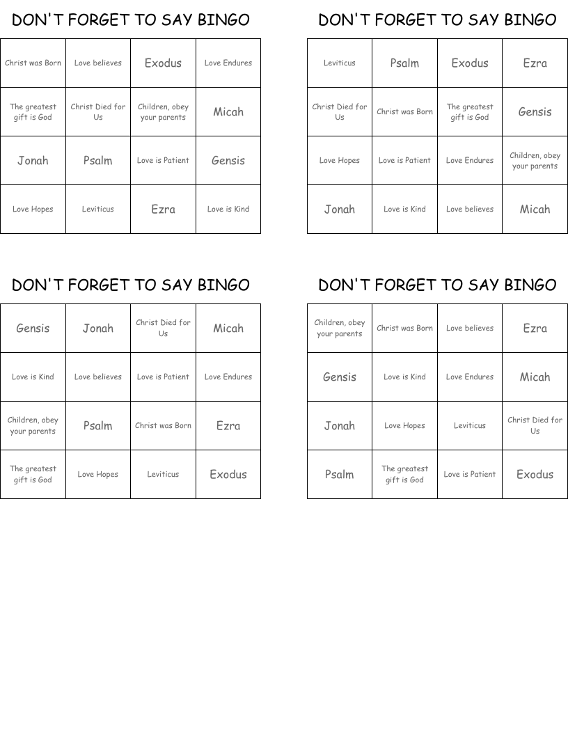 DON'T FORGET TO SAY BINGO