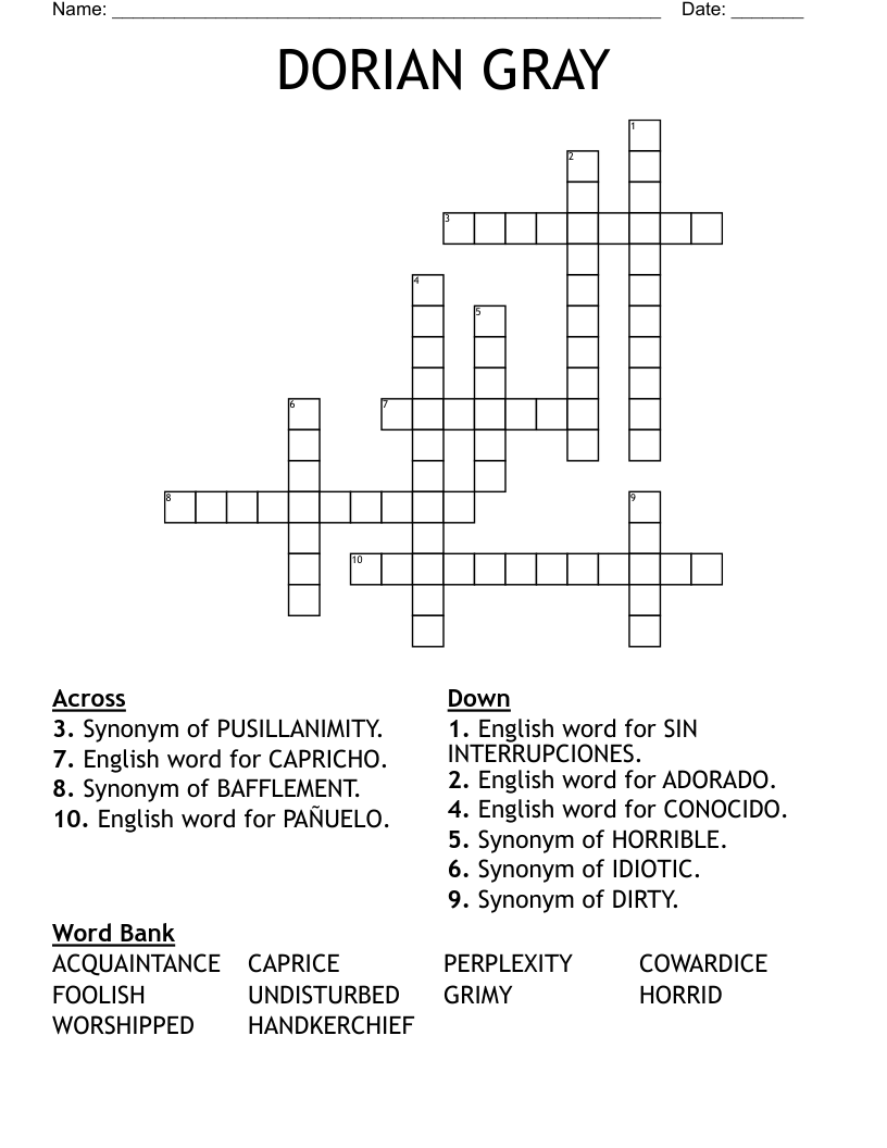 DORIAN GRAY Crossword