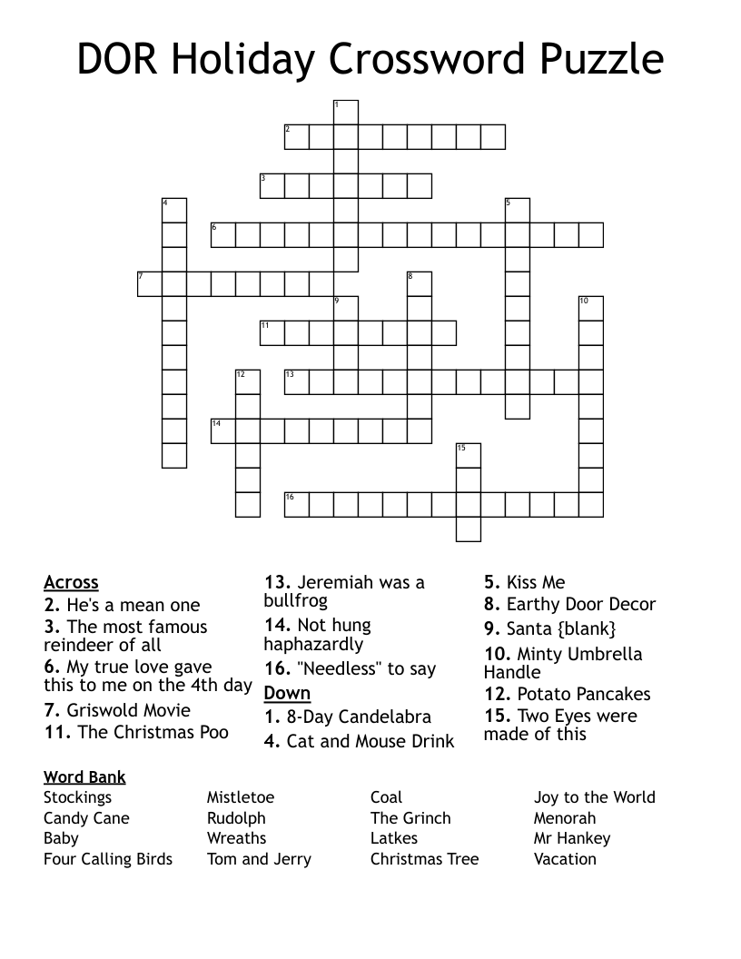 DOR Holiday Crossword Puzzle