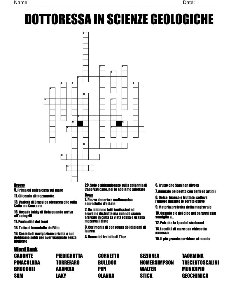 DOTTORESSA IN SCIENZE GEOLOGICHE Crossword