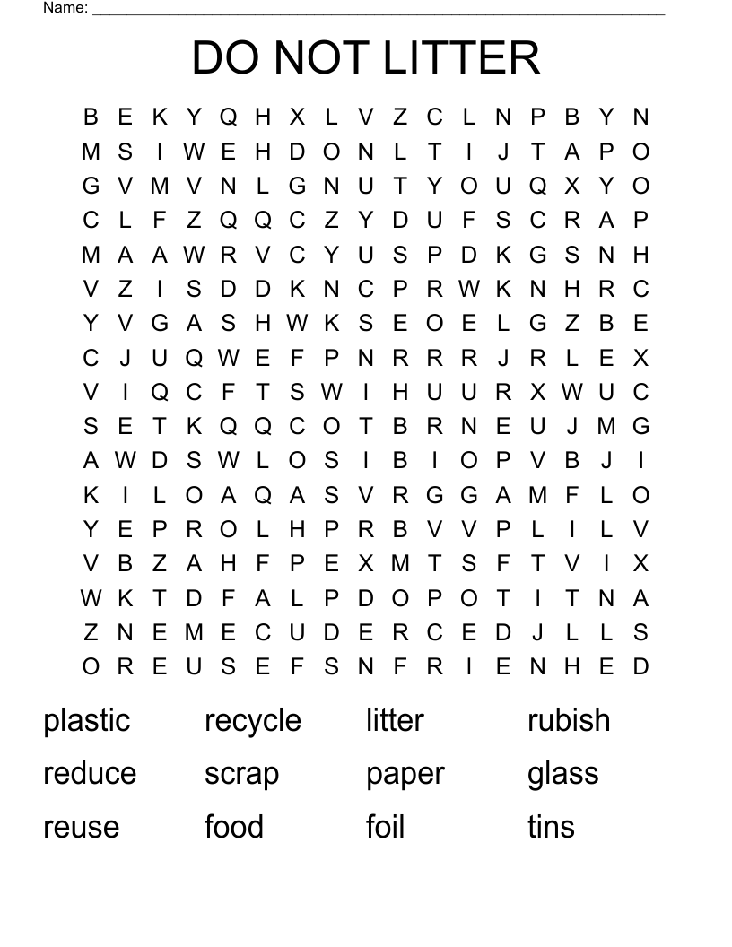 DO NOT LITTER Word Search