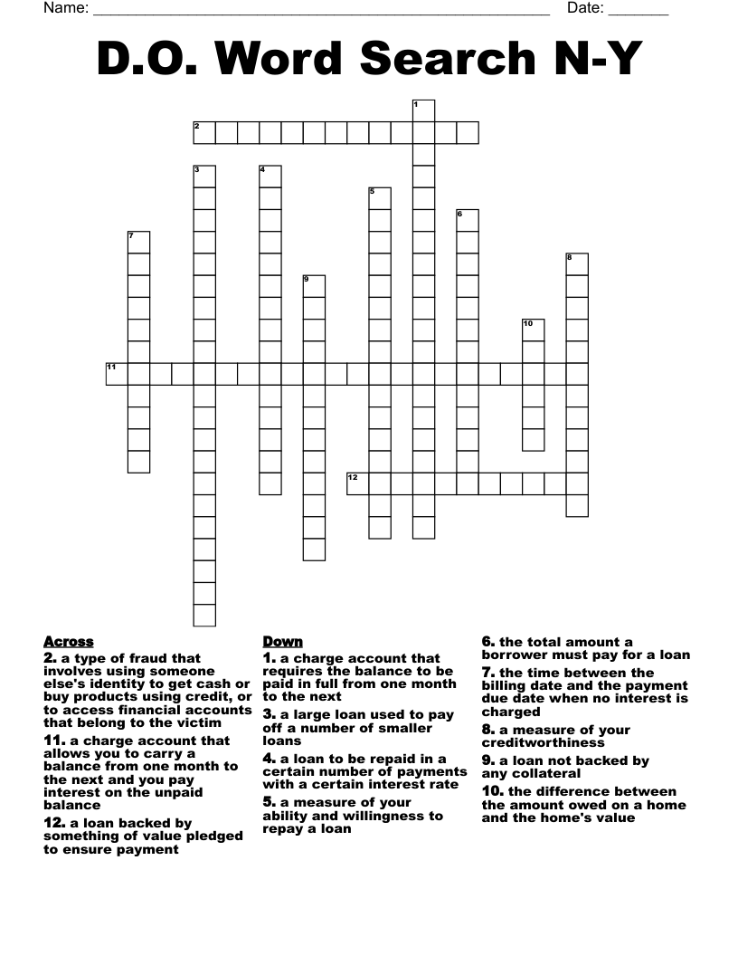 D.O. Word Search N-Y Crossword
