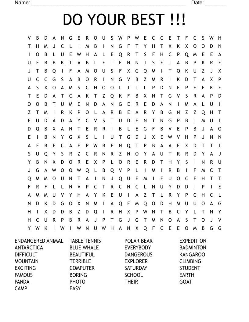 DO YOUR BEST !!! Word Search