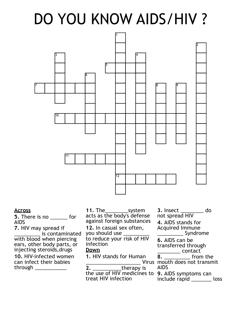 DO YOU KNOW AIDS/HIV ? Crossword