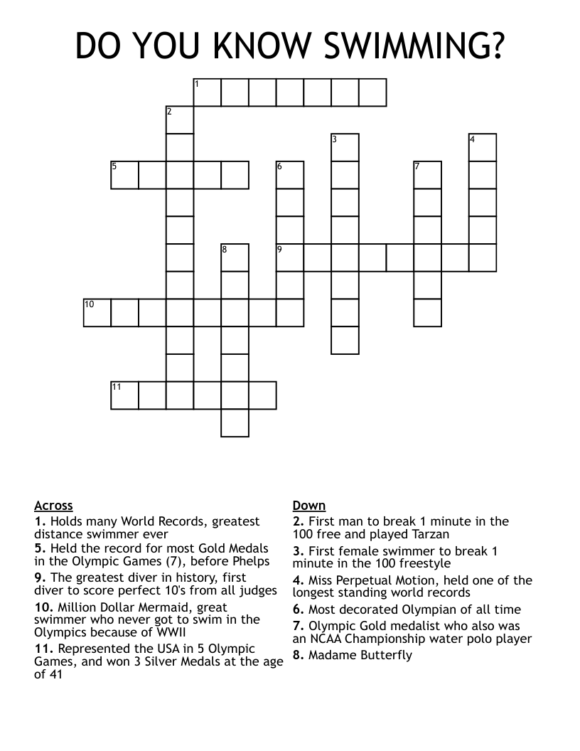 DO YOU KNOW SWIMMING? Crossword