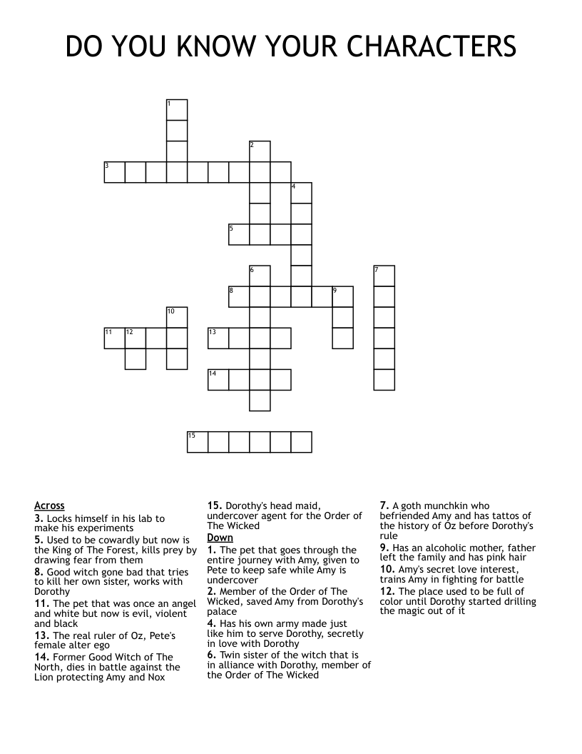 DO YOU KNOW YOUR CHARACTERS  Crossword