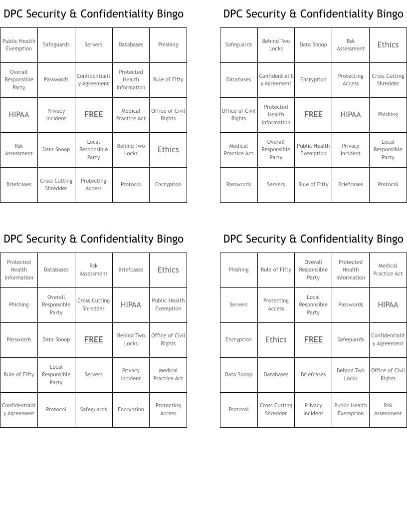 DPC Security & Confidentiality Bingo