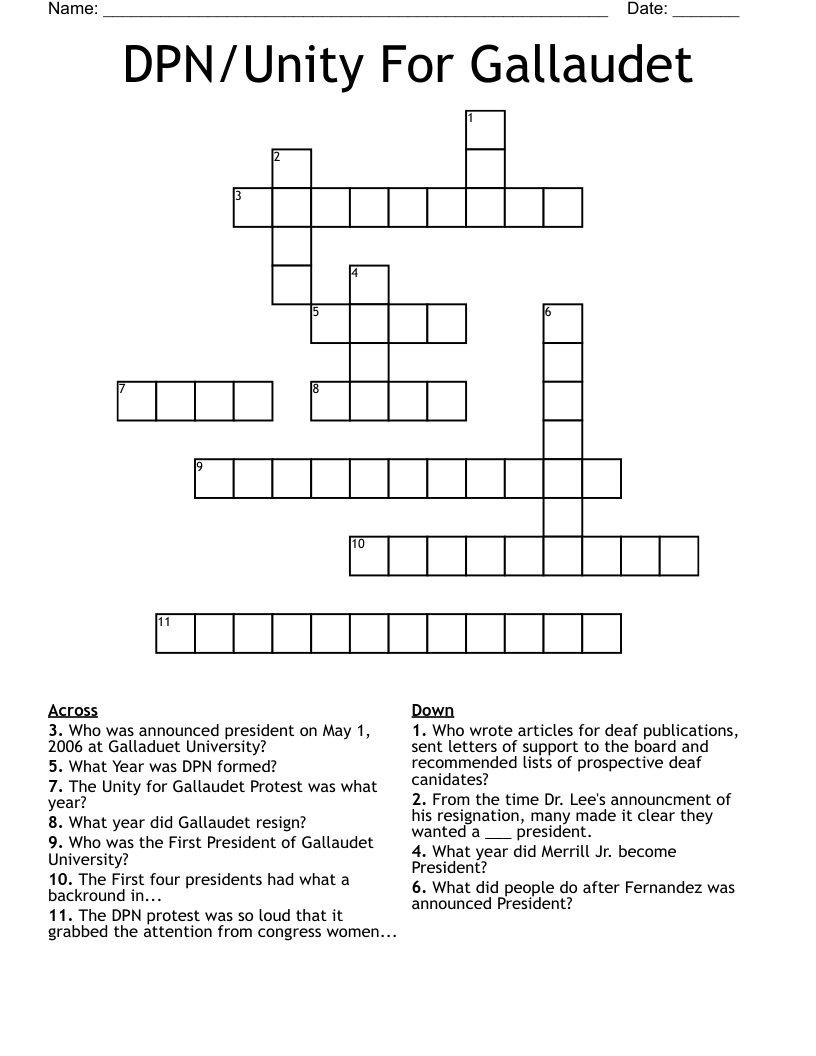 DPN/Unity For Gallaudet Crossword