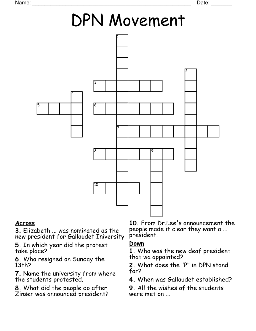DPN Movement Crossword