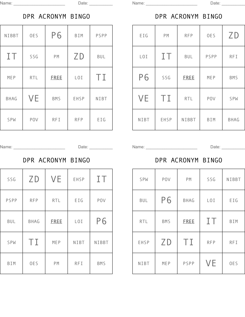 DPR ACRONYM BINGO