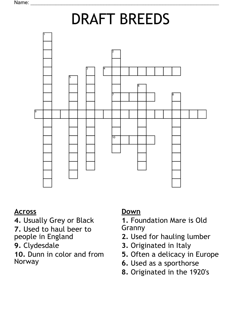 DRAFT BREEDS Crossword