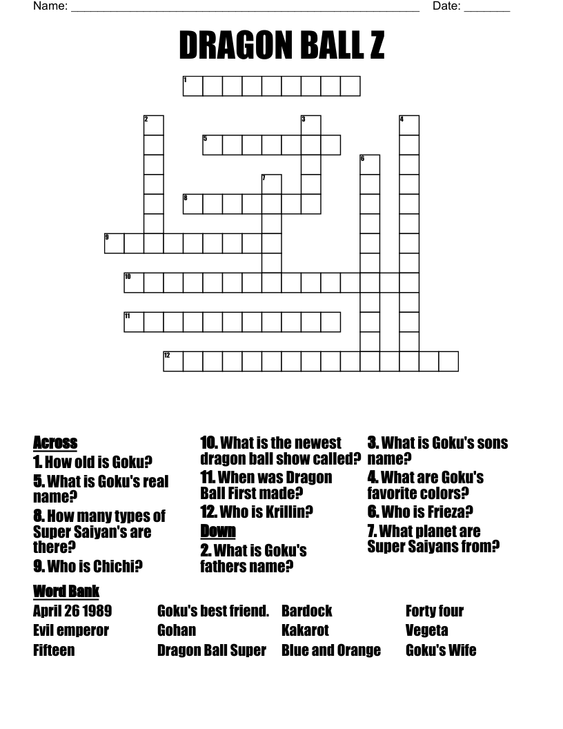 DRAGON BALL Z Crossword