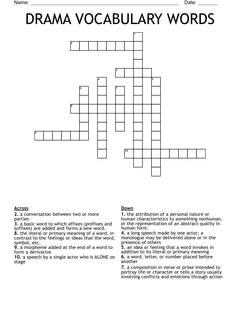 DRAMA VOCABULARY WORDS Crossword