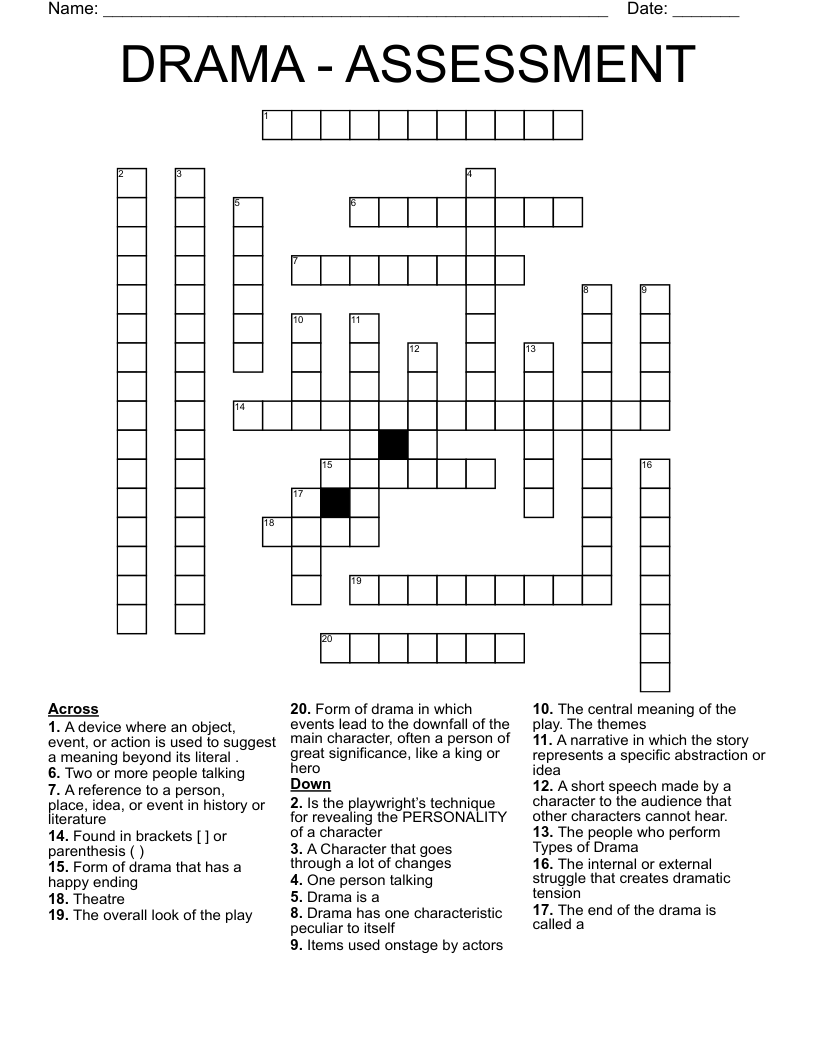 DRAMA - ASSESSMENT Crossword
