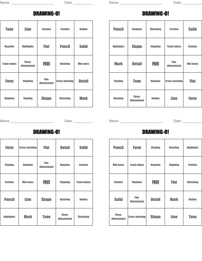 DRAWING-O! Bingo Cards