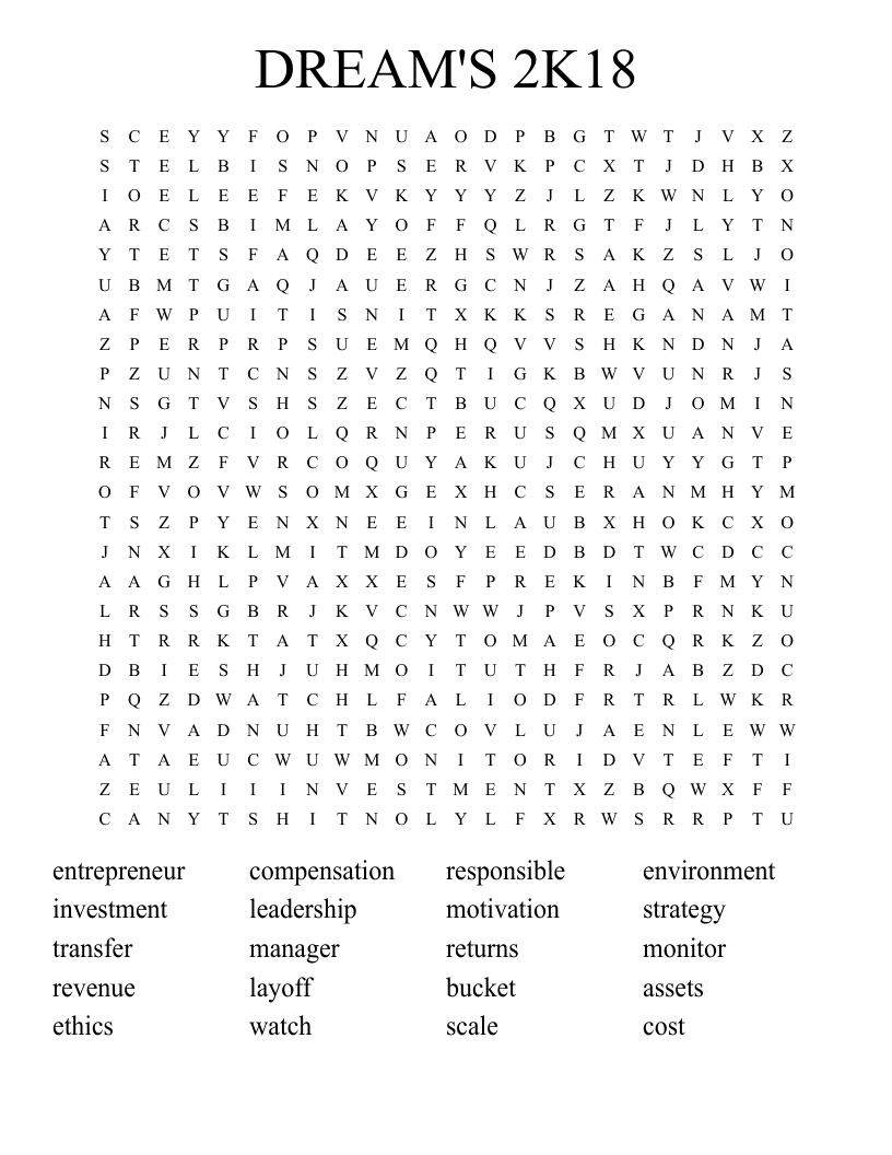 DREAM'S  2K18 Word Search