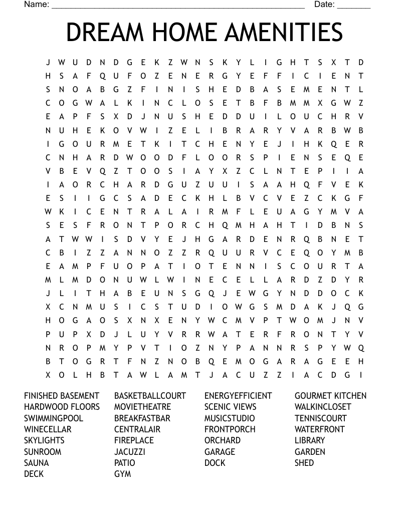 DREAM HOME AMENITIES Word Search