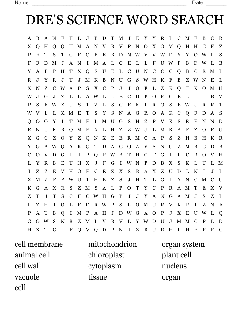 DRE'S SCIENCE WORD SEARCH
