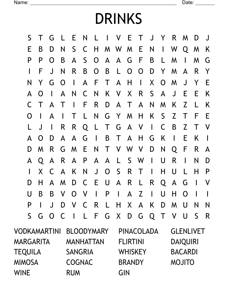 DRINKS Word Search