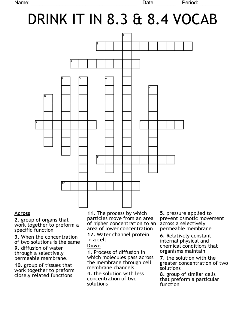 DRINK IT IN 8.3 & 8.4 VOCAB  Crossword