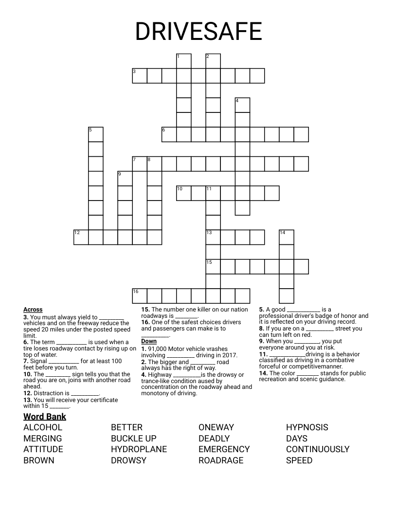 DRIVESAFE Crossword