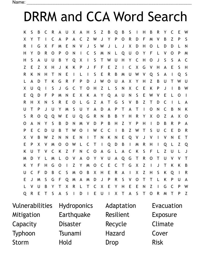 DRRM and CCA Word Search