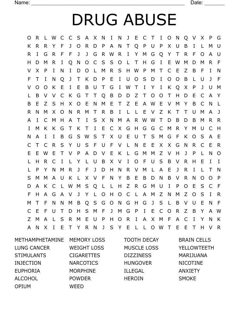 DRUG ABUSE Word Search