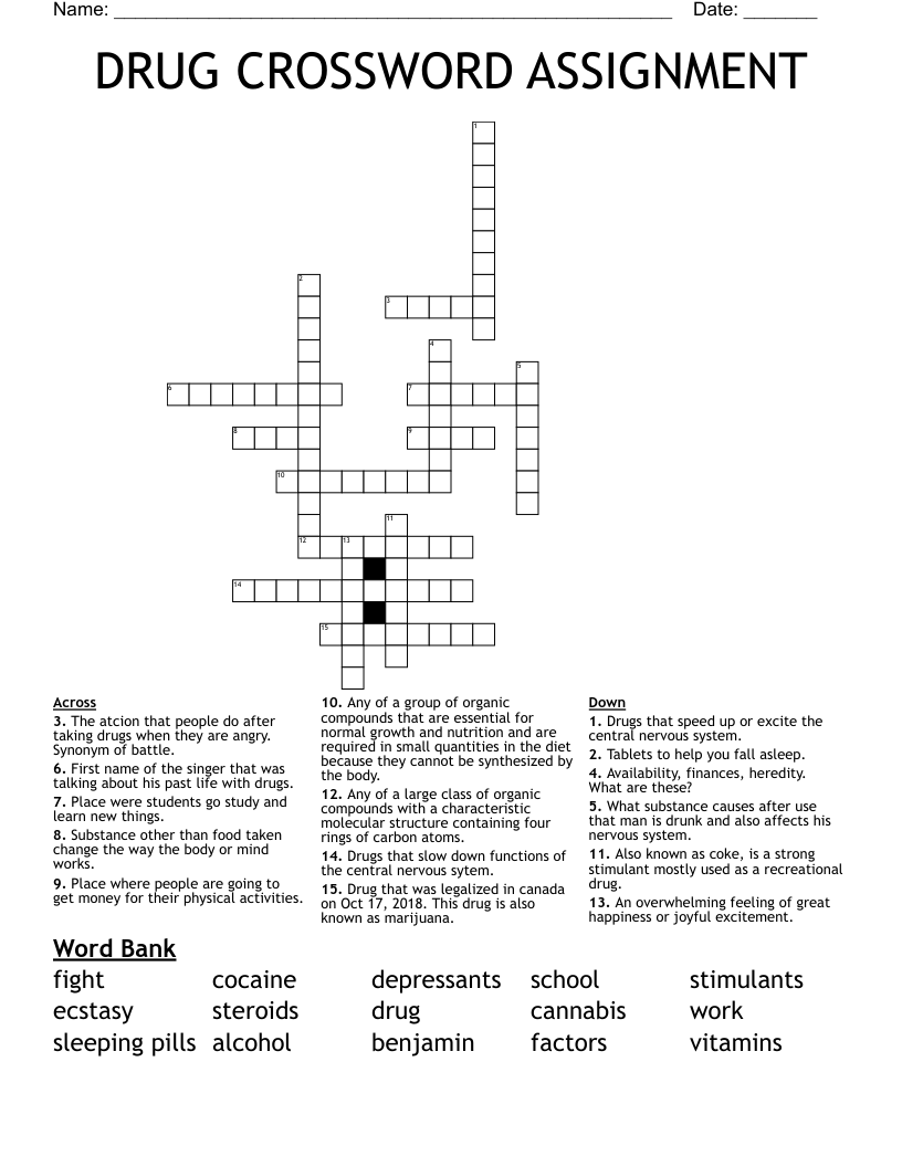DRUG CROSSWORD ASSIGNMENT