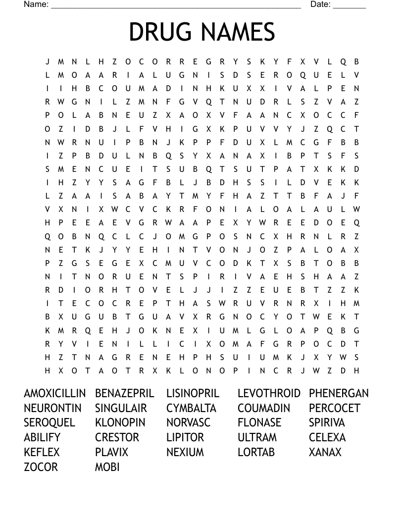 DRUG NAMES Word Search