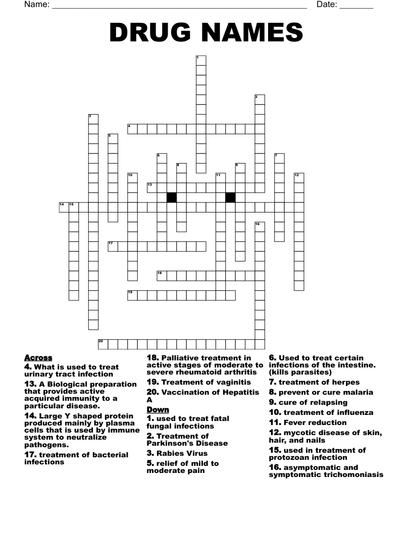 DRUG NAMES Crossword