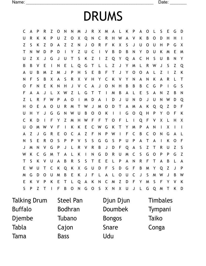 DRUMS Word Search