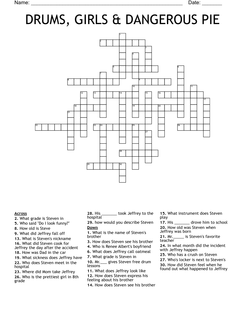 DRUMS, GIRLS & DANGEROUS PIE Crossword