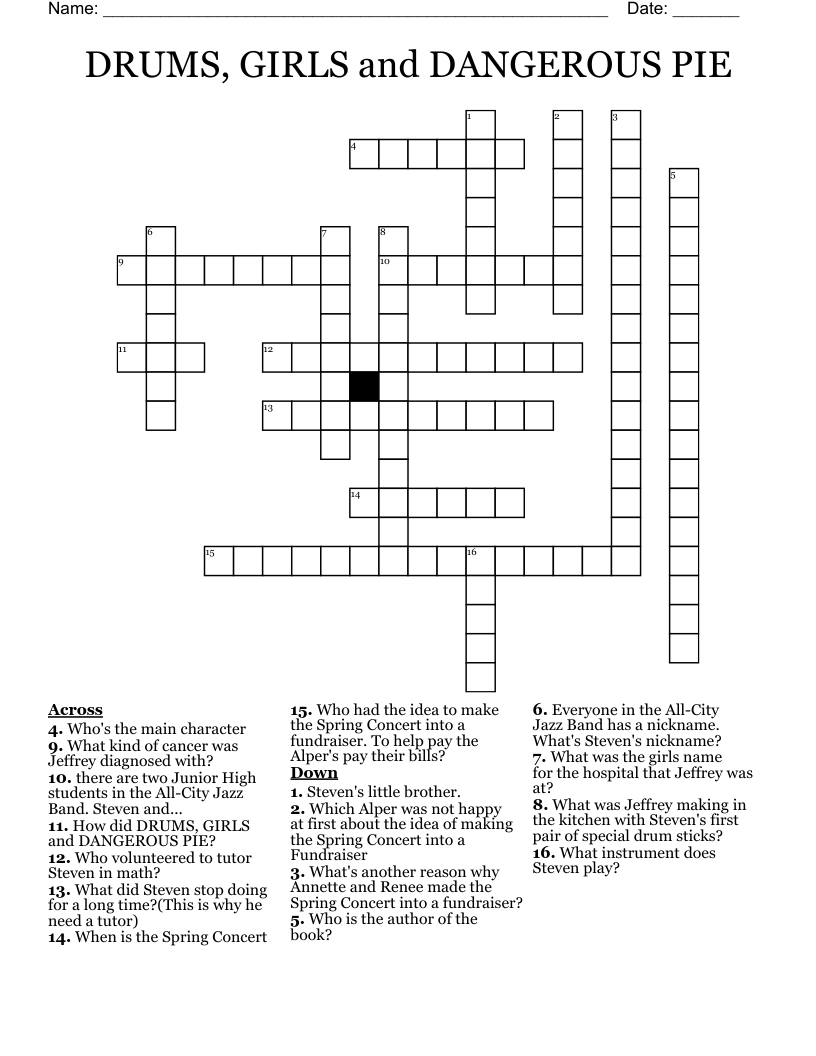 DRUMS, GIRLS and DANGEROUS PIE Crossword