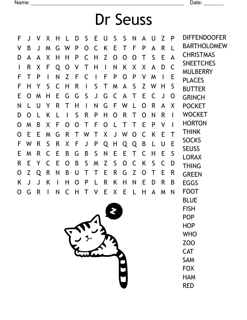 Dr Seuss Word Search