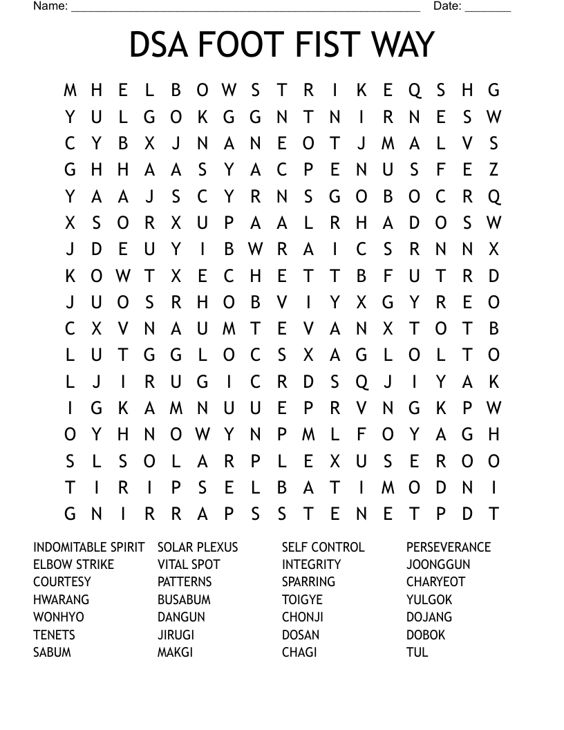 DSA FOOT FIST WAY  Word Search