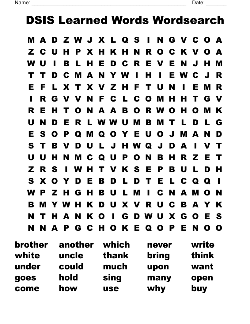 DSIS Learned Words Wordsearch