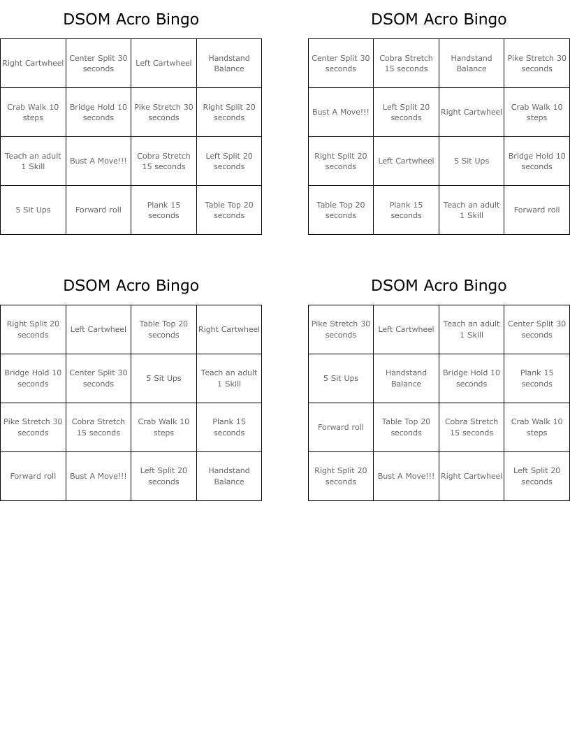 DSOM Acro Bingo