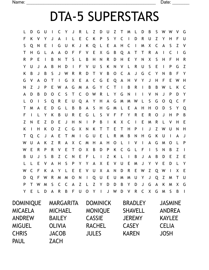 DTA-5 SUPERSTARS Word Search