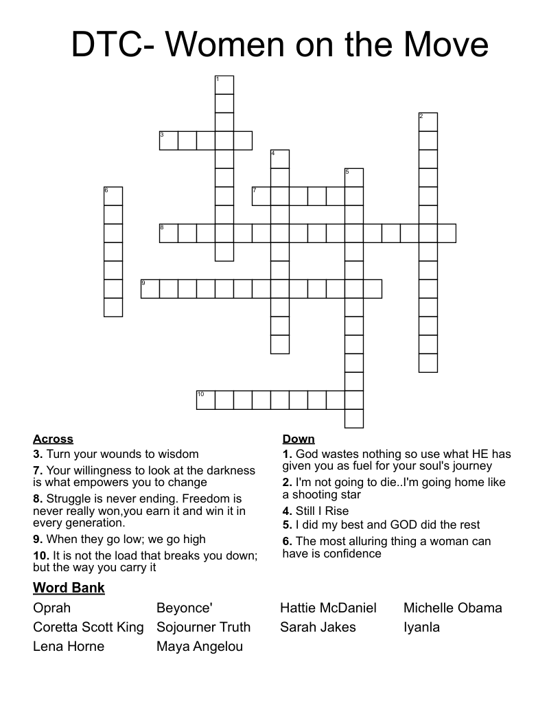 DTC- Women on the Move Crossword