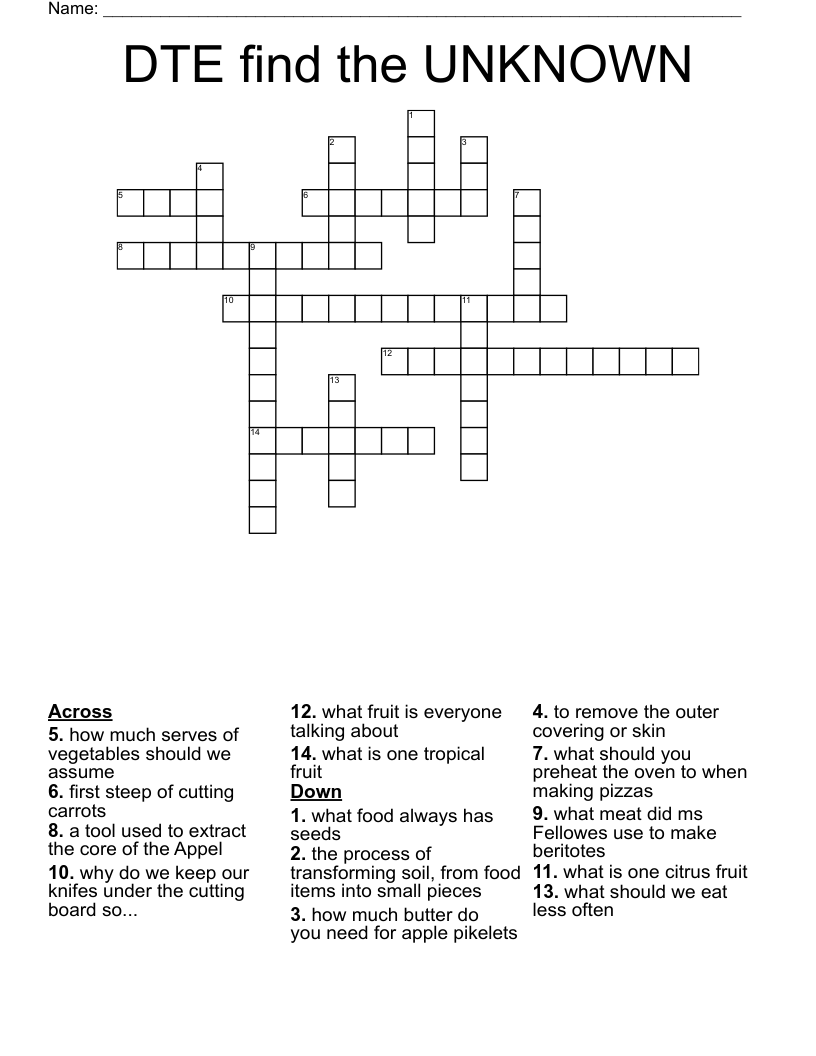 DTE find the UNKNOWN Crossword