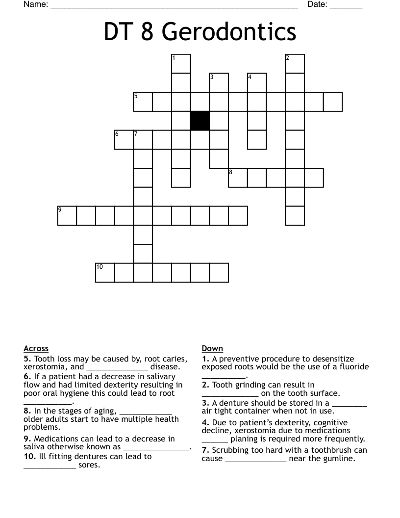 DT 8 Gerodontics Crossword