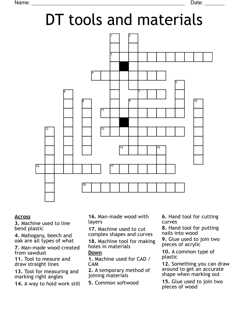 DT tools and materials Crossword