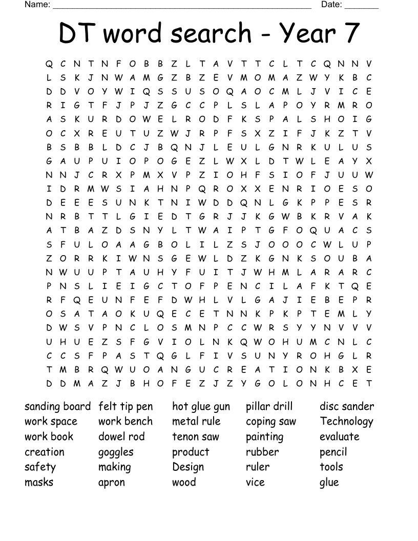 DT word search - Year 7