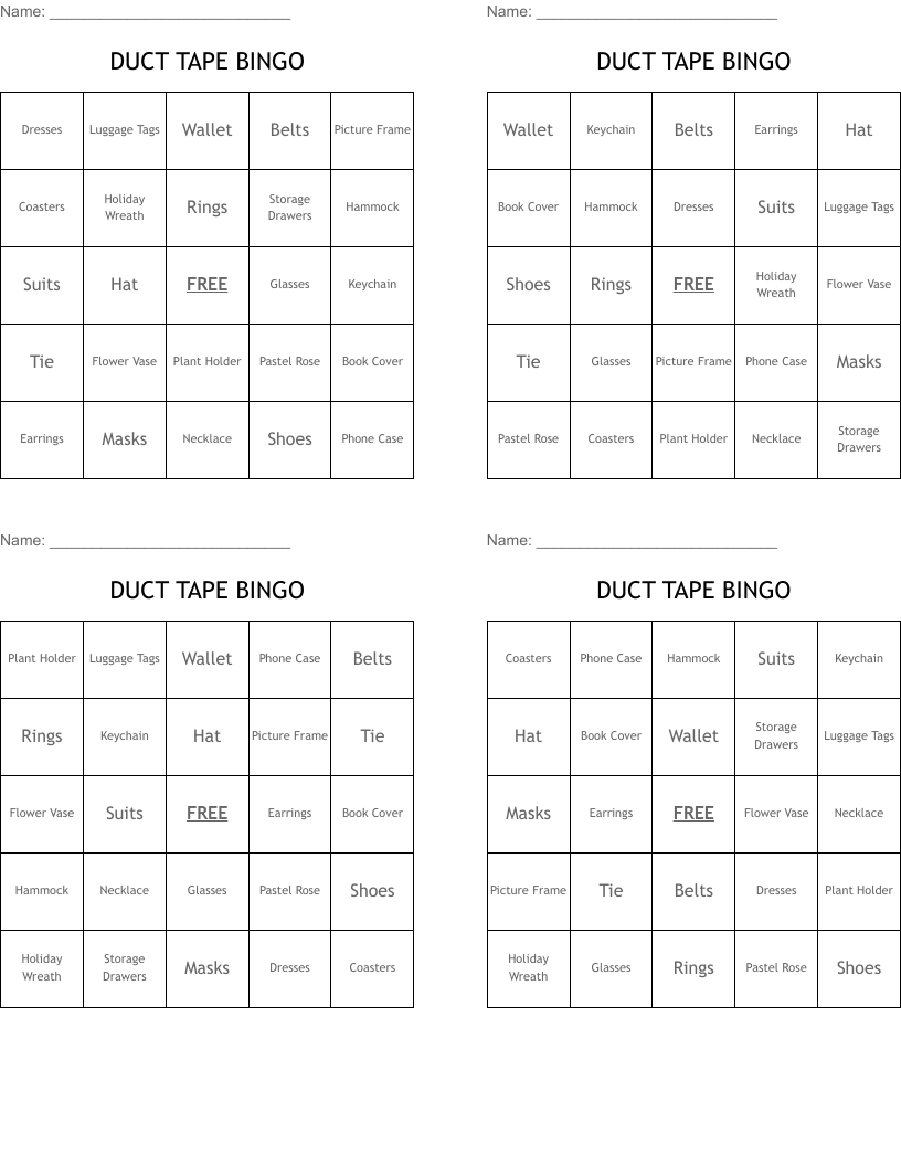 DUCT TAPE BINGO