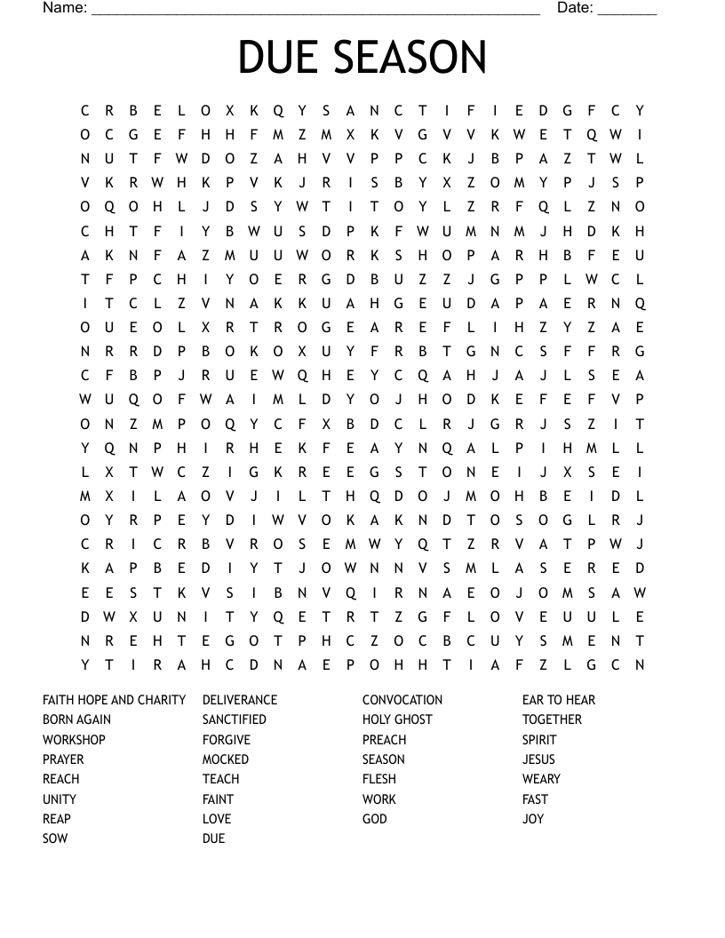 DUE SEASON Word Search
