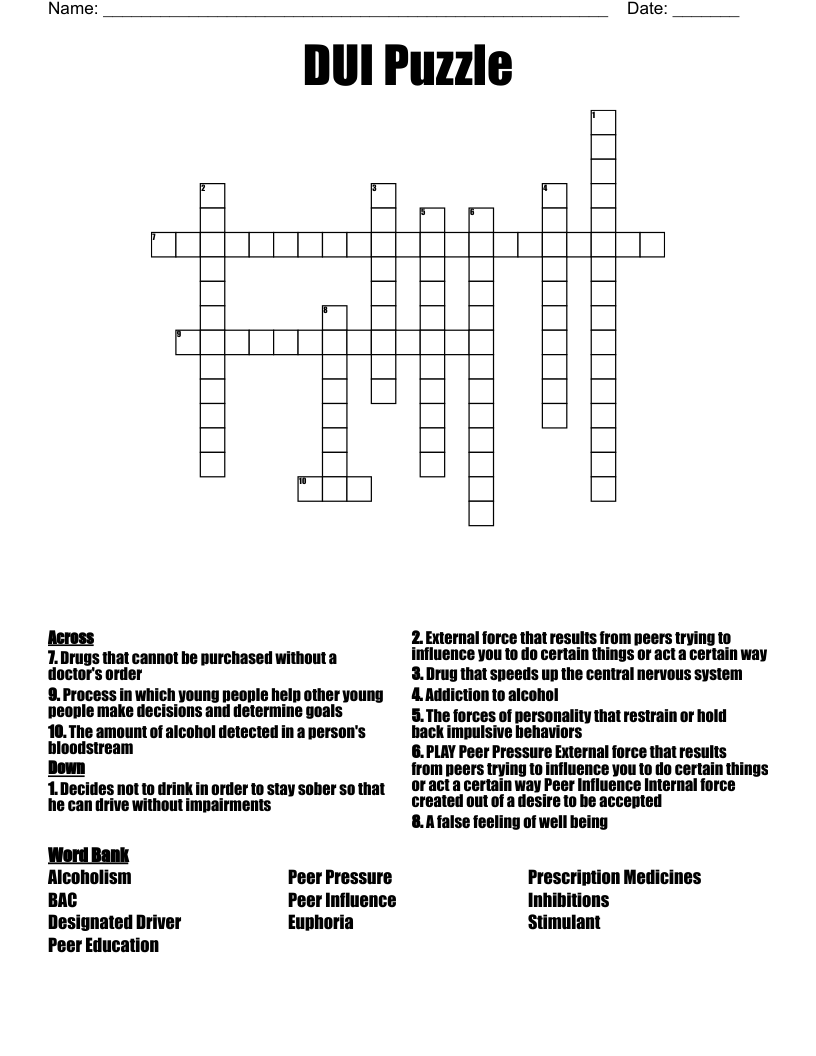 DUI Puzzle  Crossword